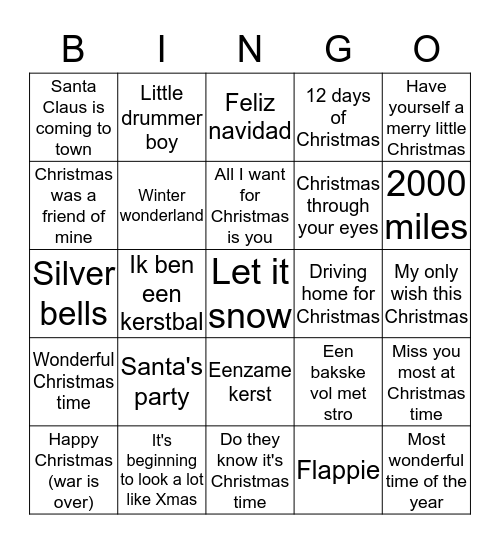 DPC's Grote Kersthit Bingo Card