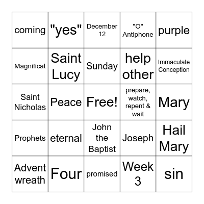 HNJ Advent Family Night Bingo Card