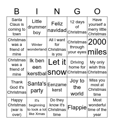 DPC's Grote Kersthit Bingo Card