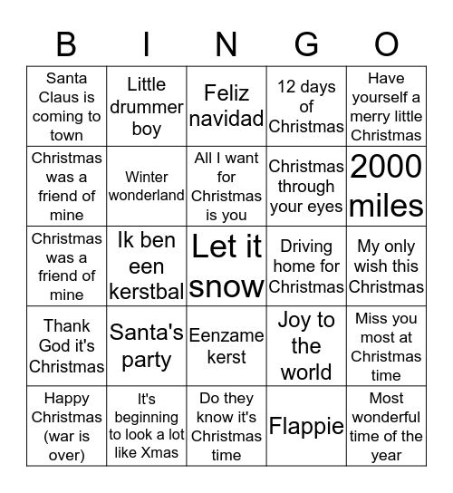 DPC's Grote Kersthit Bingo Card