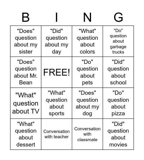 Conversation Bingo Card