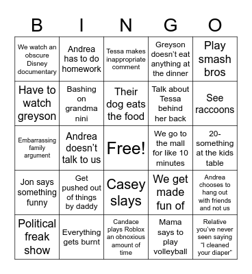 Thanksgiving 😒🤯🫣 Bingo Card