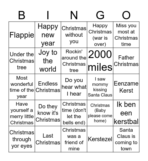 DPC's Grote Kersthit Bingo Card