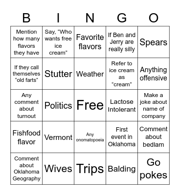 Ben and Jerry Bingo Card