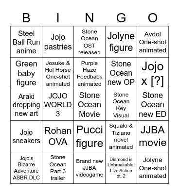 JJBA 10th anniversary announcement Bingo Card