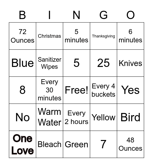 Cane's Standards Bingo Card