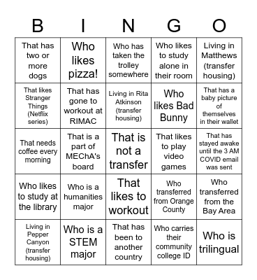 Find Someone... Bingo Card