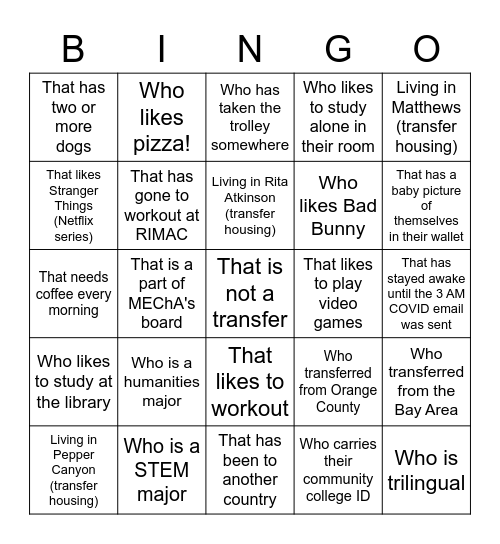 Find Someone... Bingo Card