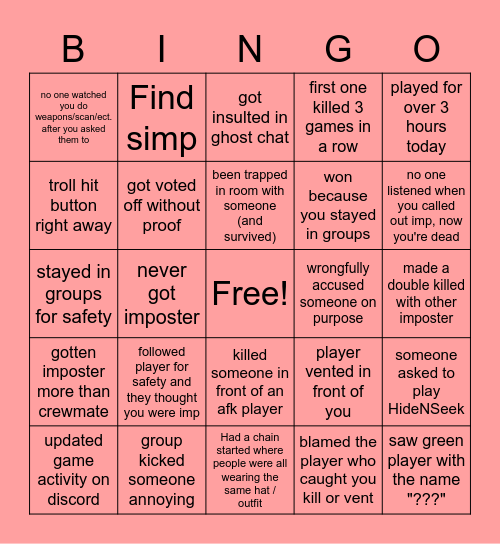 AMONG US (A) Bingo Card