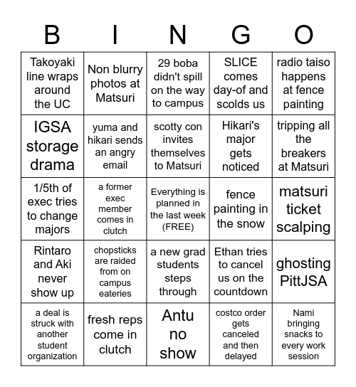 F22 Matsuri Bingo Card