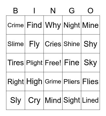 Long i Vowel Teams Bingo Card