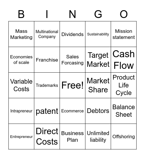 DECA Bingo Card