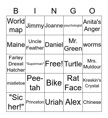 Superfudge Bingo Card