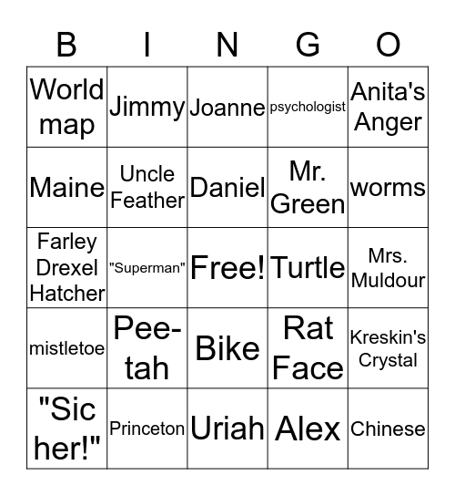Superfudge Bingo Card