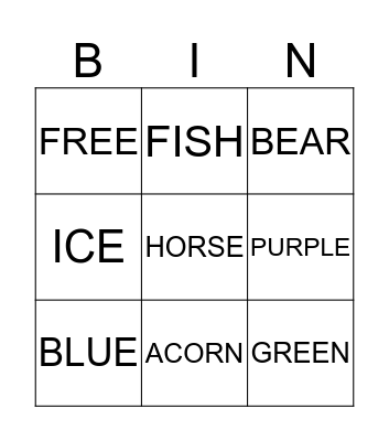 KINDERGARTEN Bingo Card