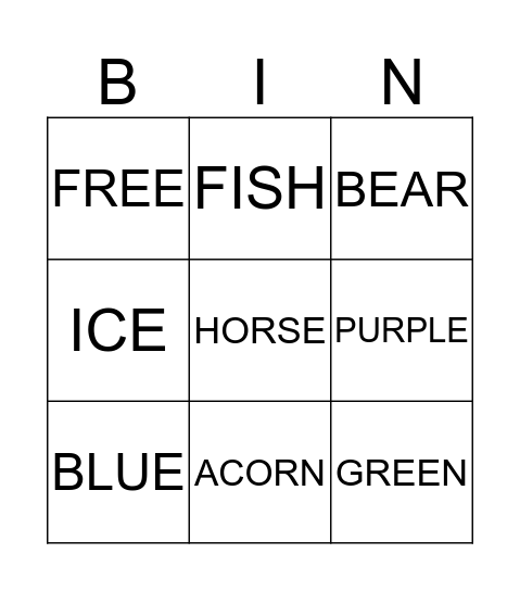 KINDERGARTEN Bingo Card