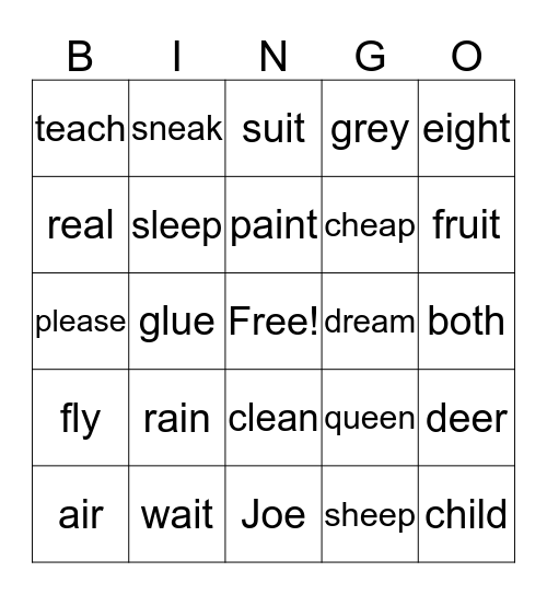 1 B Long Vowel Patterns Bingo Card
