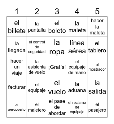 Lotería del Aeropuerto Bingo Card