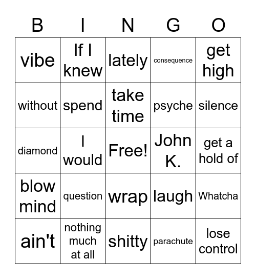 Parachute Bingo Card