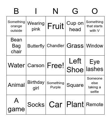 Selfie Bingo Card