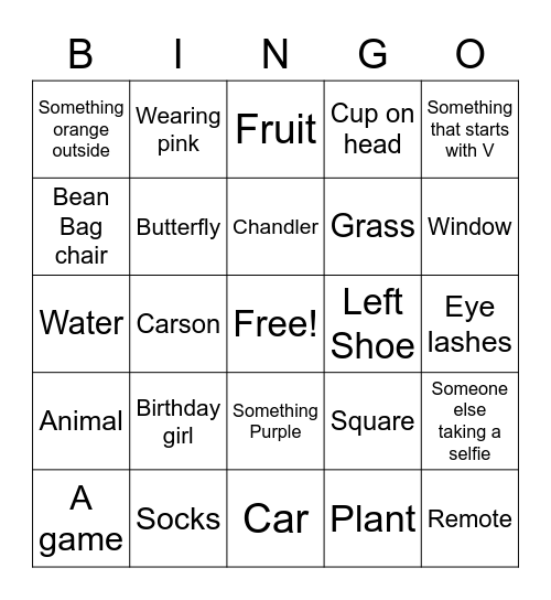 Selfie Bingo Card