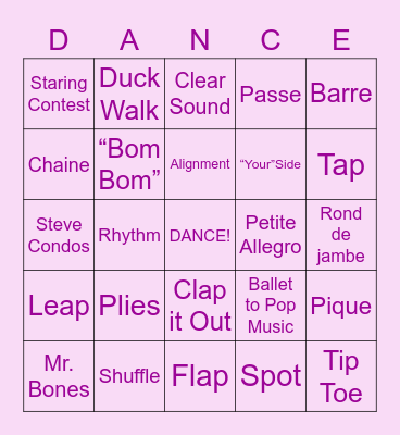 Parent Observation Day Ballet/Tap Bingo Card