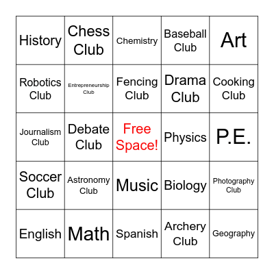 School Bing Bingo Card