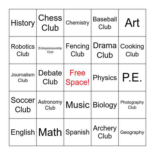 School Bing Bingo Card