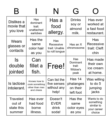 Find someone who is NOT in your class and... Bingo Card