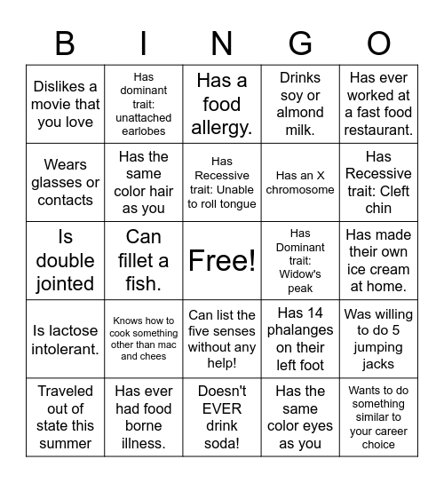 Find someone who is NOT in your class and... Bingo Card