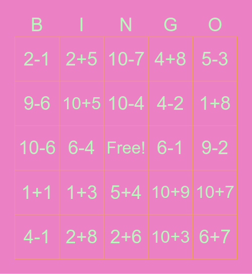 Math BINGO! +&- Bingo Card