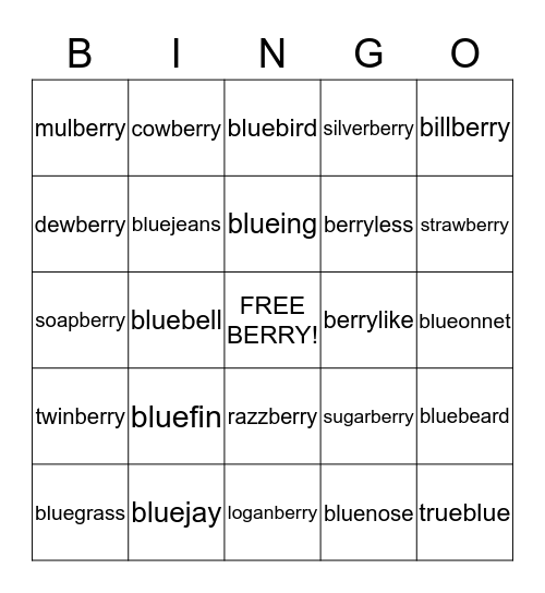 VERY BERRY BINGO! Bingo Card