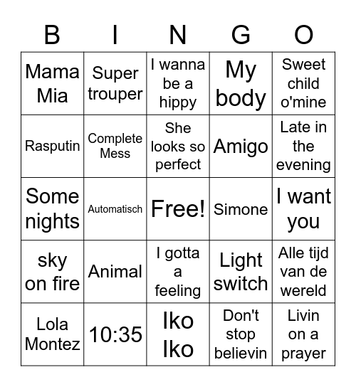 muziek bingo Card