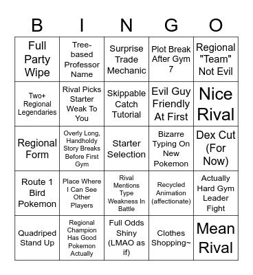 Pokemon Gen 9 Blind Playthrough Bingo Card