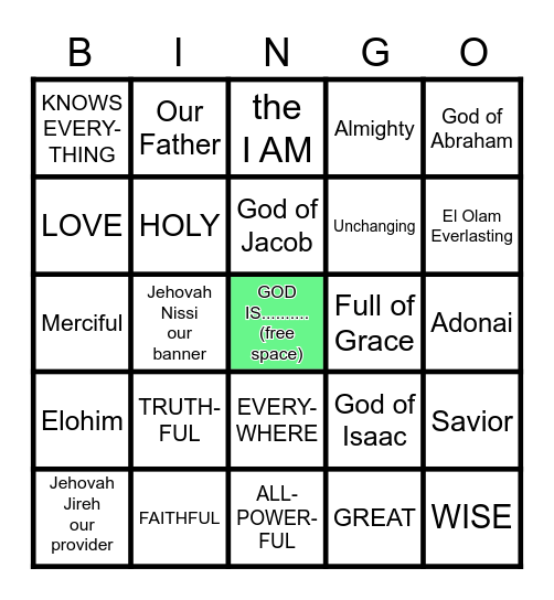 CHARACTERISTICS OF GOD Bingo Card