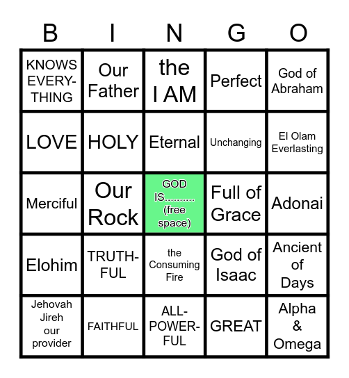 CHARACTERISTICS OF GOD Bingo Card