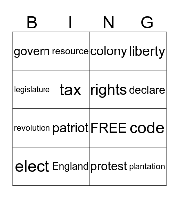 Declaring Independence Bingo Card