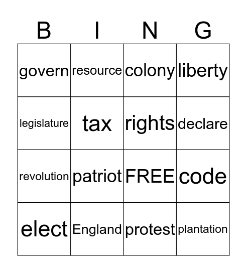 Declaring Independence Bingo Card