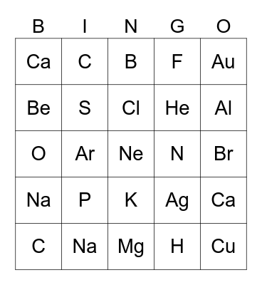 Periodic table Bingo Card