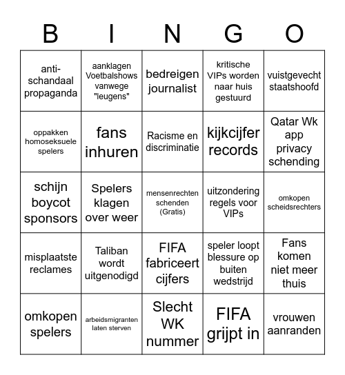 Qatar schandalen bingo Card