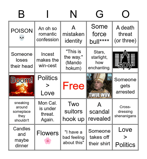The Courtship of Princess Palpatine Bingo Card
