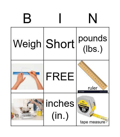 Math Measurement BINGO Card