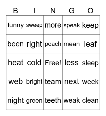 short e and long e Bingo Card