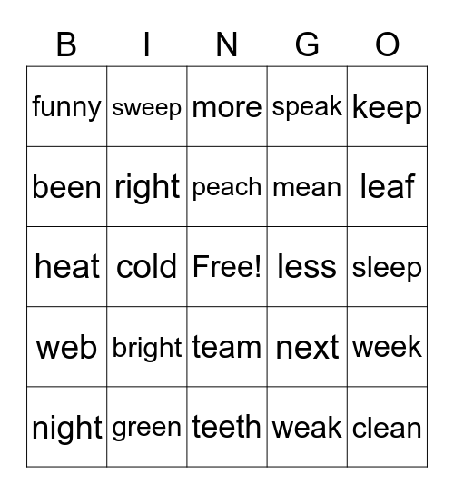 short e and long e Bingo Card