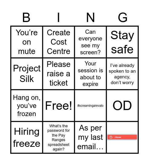 sTArs Bingo Card