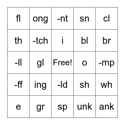 Phonics Bingo Card