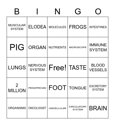 Generation Genius: Multicellular Bingo Card
