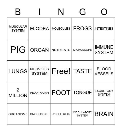 Generation Genius: Multicellular Bingo Card