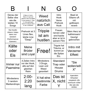 Trippie Songs Bingo Card