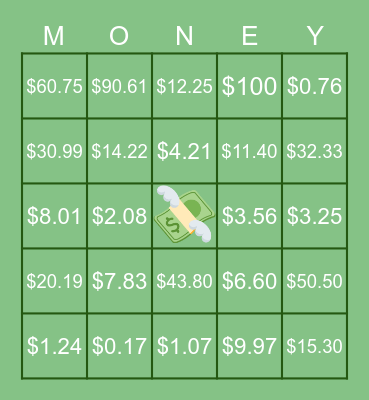 Counting Money Bingo Card